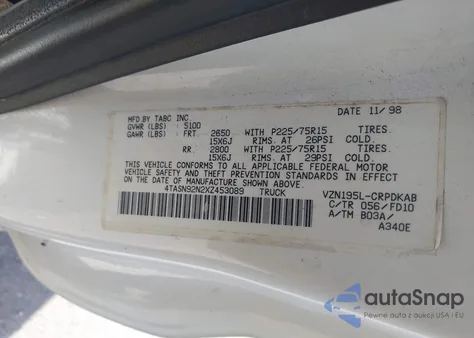 1999 Toyota Tacoma Prerunner V6 from USA, damaged, VIN 4TASN92N2XZ453089